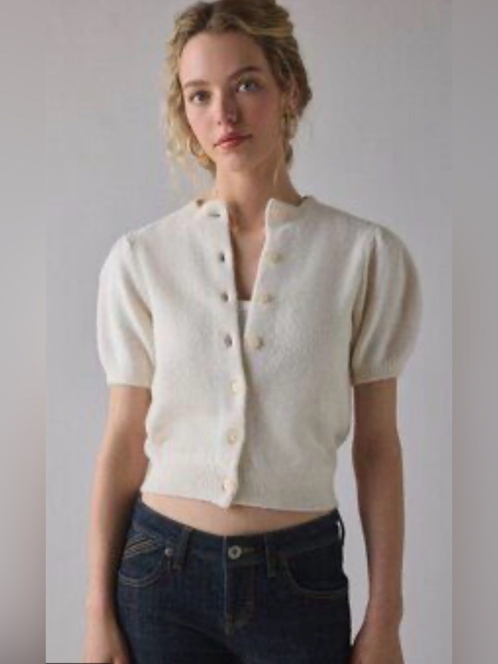 Kimchi Blue Kate Puffed Sleeve Button Down Sweater - Urban Outfitters